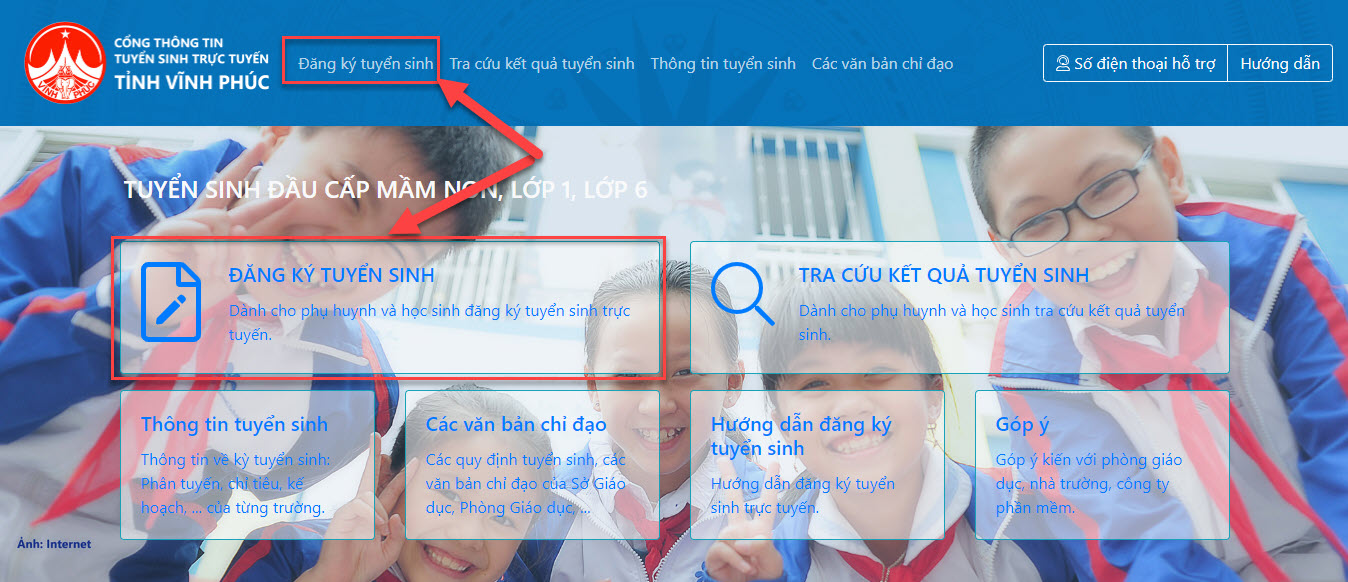 Hướng dẫn đăng ký tuyển sinh trực tuyến bước 1
