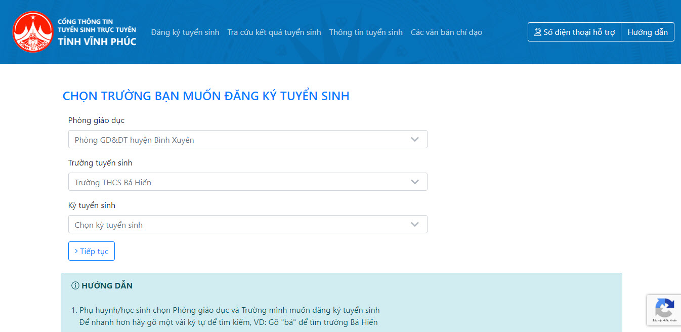 Hướng dẫn đăng ký tuyển sinh trực tuyến bước 2